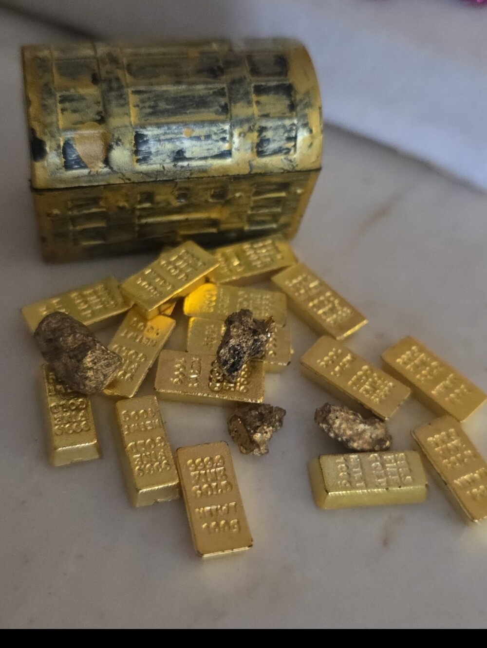 5$ In Bundle Gold-Tone Mini Treasure Chest & Gold Bar Charm Set - Unbranded